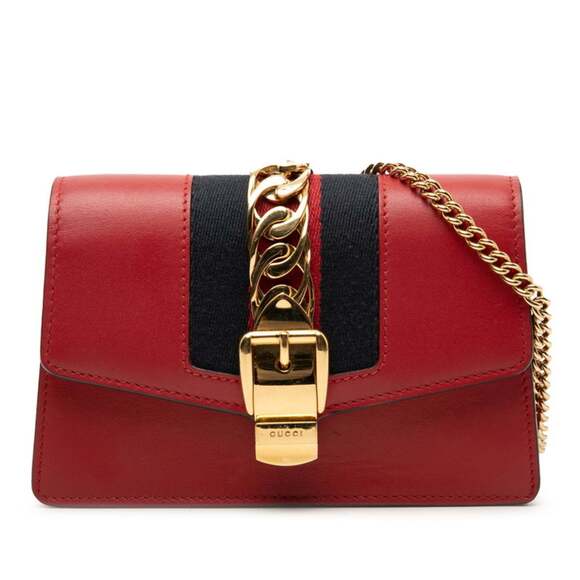 Gucci Sylvie Mini Chain Shoulder Bag 494646 Red Multicolor Leather Women's GUCCI